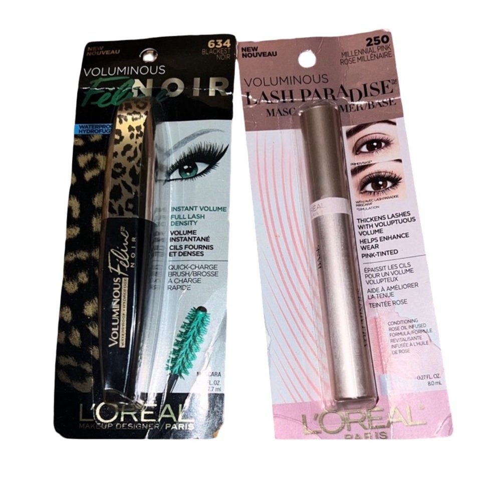 L'Oreal Voluminous Mascara Set # 634 Blackest Noir mascara primer #250 Millenal